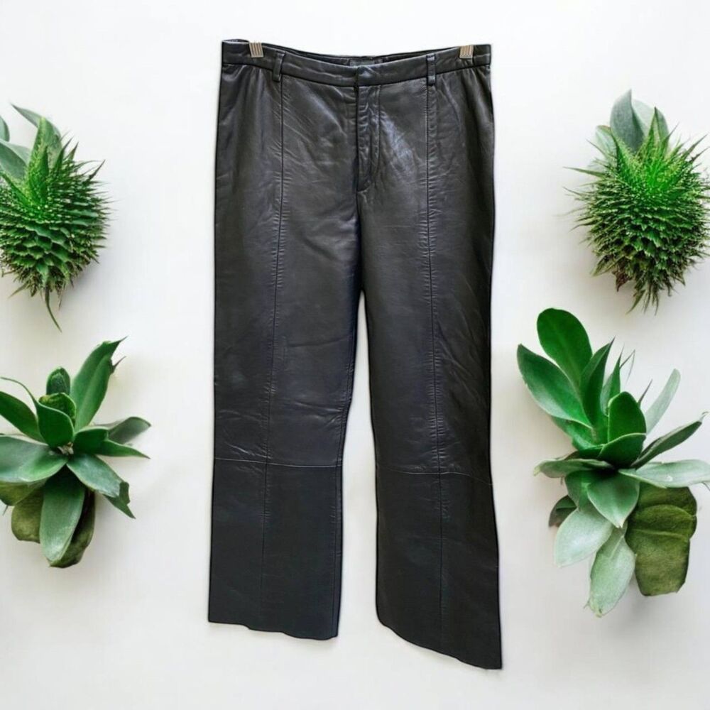 Vintage Banana Republic Black Wide Leg Leather Pants Lined Matrix Rock Punk 4 S